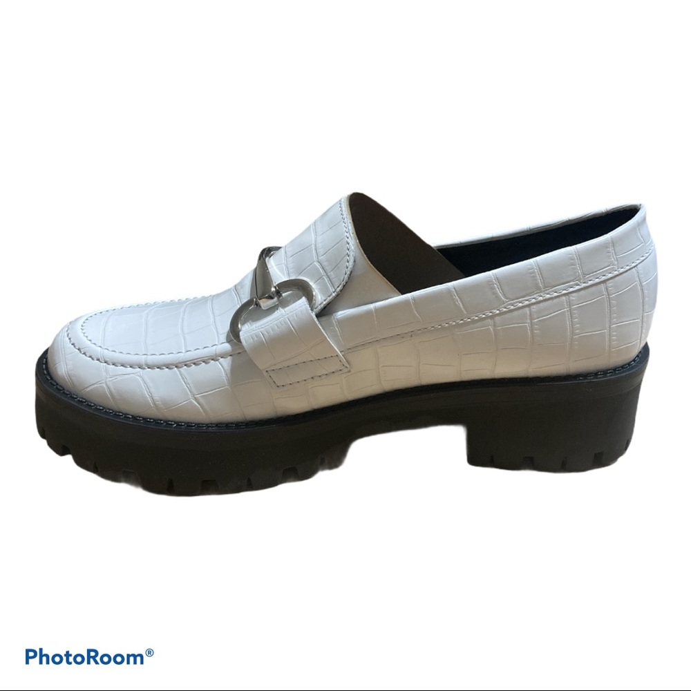 Steve Madden Arlowe White Croc Platform Loafers